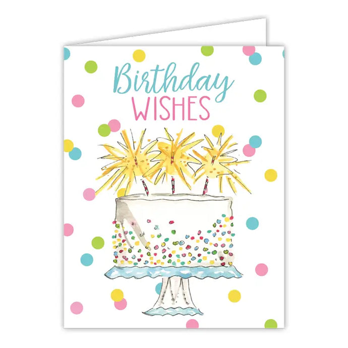 Handpainted Birthday Wishes White Cake with Sparklers Bottle Greeting Card