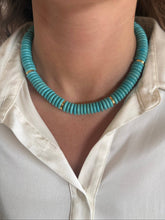 Load image into Gallery viewer, Chunky Turquoise Gemstone Necklace with Gold Accents
