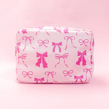 Load image into Gallery viewer, Pink Bows Nylon Cosmetic Zipper Bag