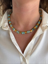 Load image into Gallery viewer, Turquoise Gemstone Necklace with Gold Hammered Accents