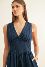 Load image into Gallery viewer, Adelyn Rae Arabelle Chambray Sleeveless Corset Midi Dress | Indigo Blue