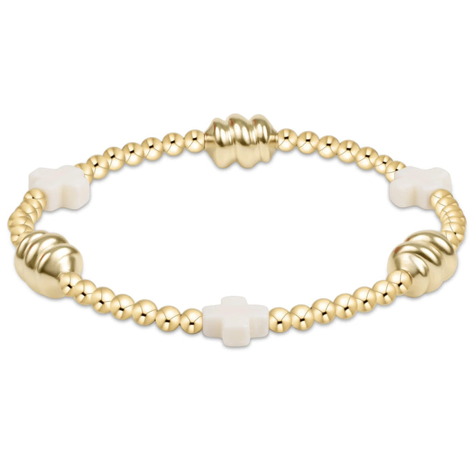 enewton Signature Cross Admire Gold Pattern 3mm Bead Bracelet - Off-White