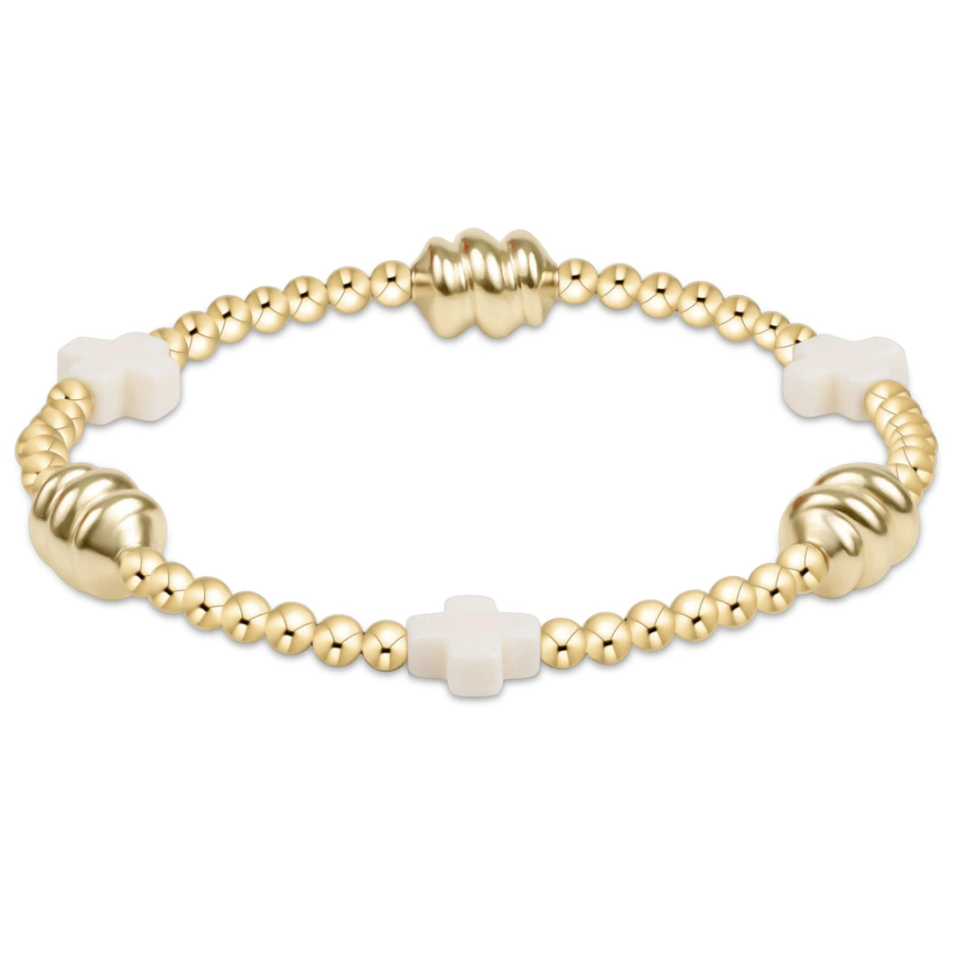 enewton Signature Cross Admire Gold Pattern 3mm Bead Bracelet - Off-White
