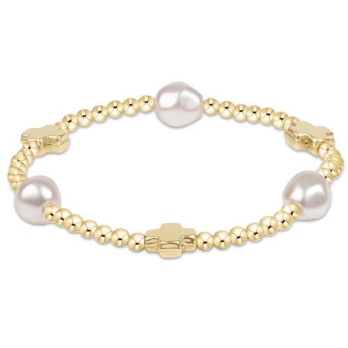 enewton Signature Cross Admire Pearl Pattern 3mm Bead Bracelet - Gold