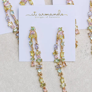 Pastel Toned Crystal Layered Duster Statement Earrings