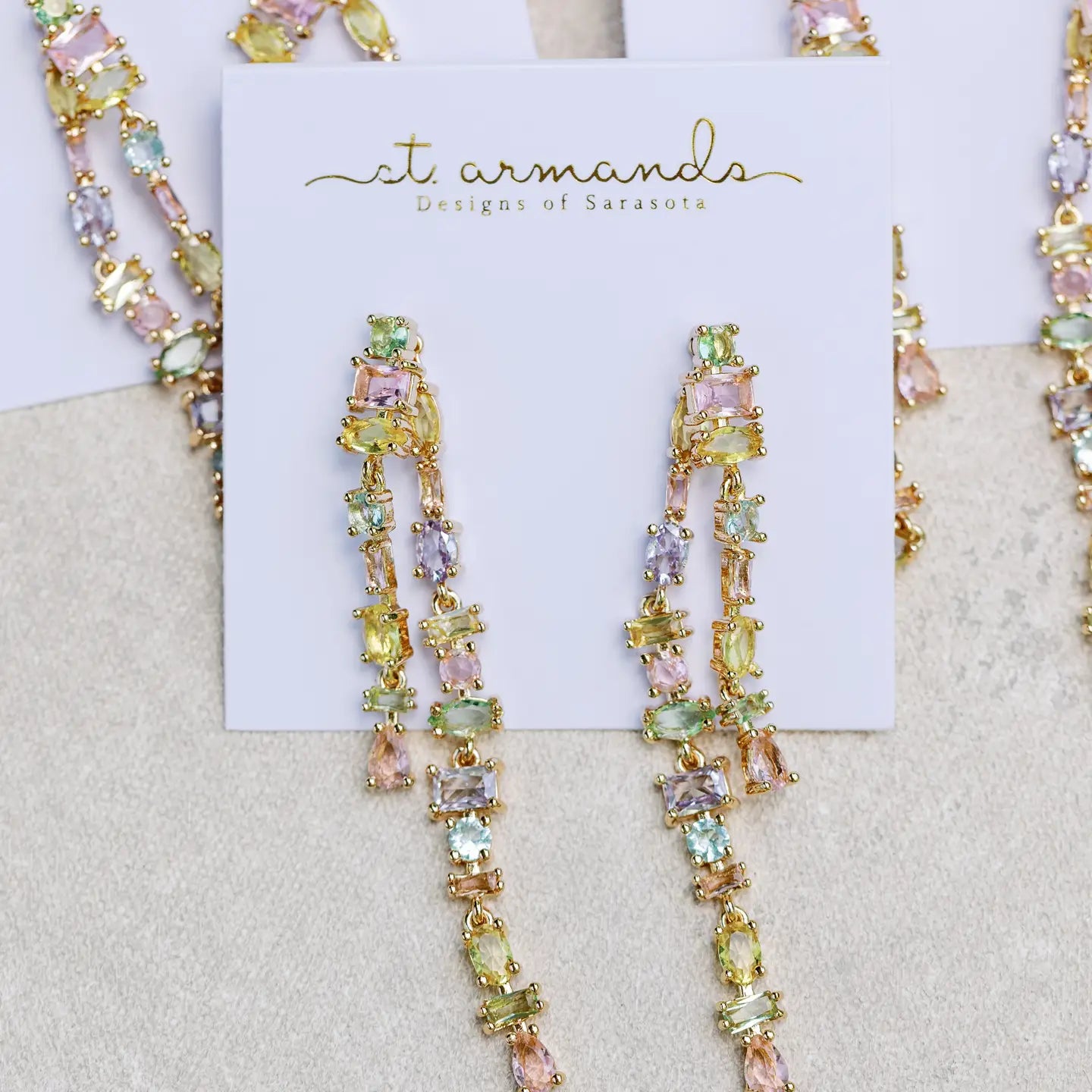 Pastel Toned Crystal Layered Duster Statement Earrings