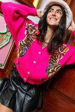 Load image into Gallery viewer, Queen of Sparkles Neon Pink Multi Rainbow Tiger Cardigan
