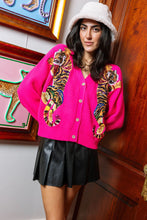 Load image into Gallery viewer, Queen of Sparkles Neon Pink Multi Rainbow Tiger Cardigan