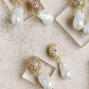 Sparkling Vintage Chunky Gold and Pearl Drop Earrings