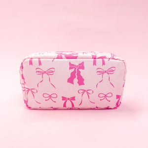 Pink Bows Nylon Cosmetic Zipper Bag