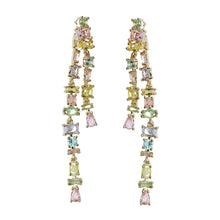 Load image into Gallery viewer, Pastel Toned Crystal Layered Duster Statement Earrings