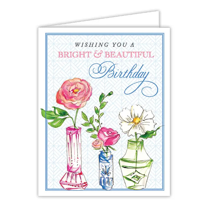 Handpainted Wishing You A Bright & Beautiful Birthday Cut Flowers Greeting Card