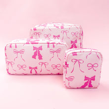 Load image into Gallery viewer, Pink Bows Nylon Cosmetic Zipper Bag