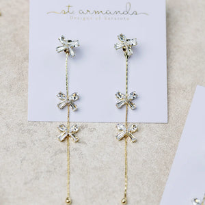 Diamond Bow Gold Duster Drop Earrings