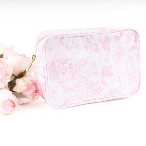 Pink Bow Toile Clear Coated Rectangular Cosmetic