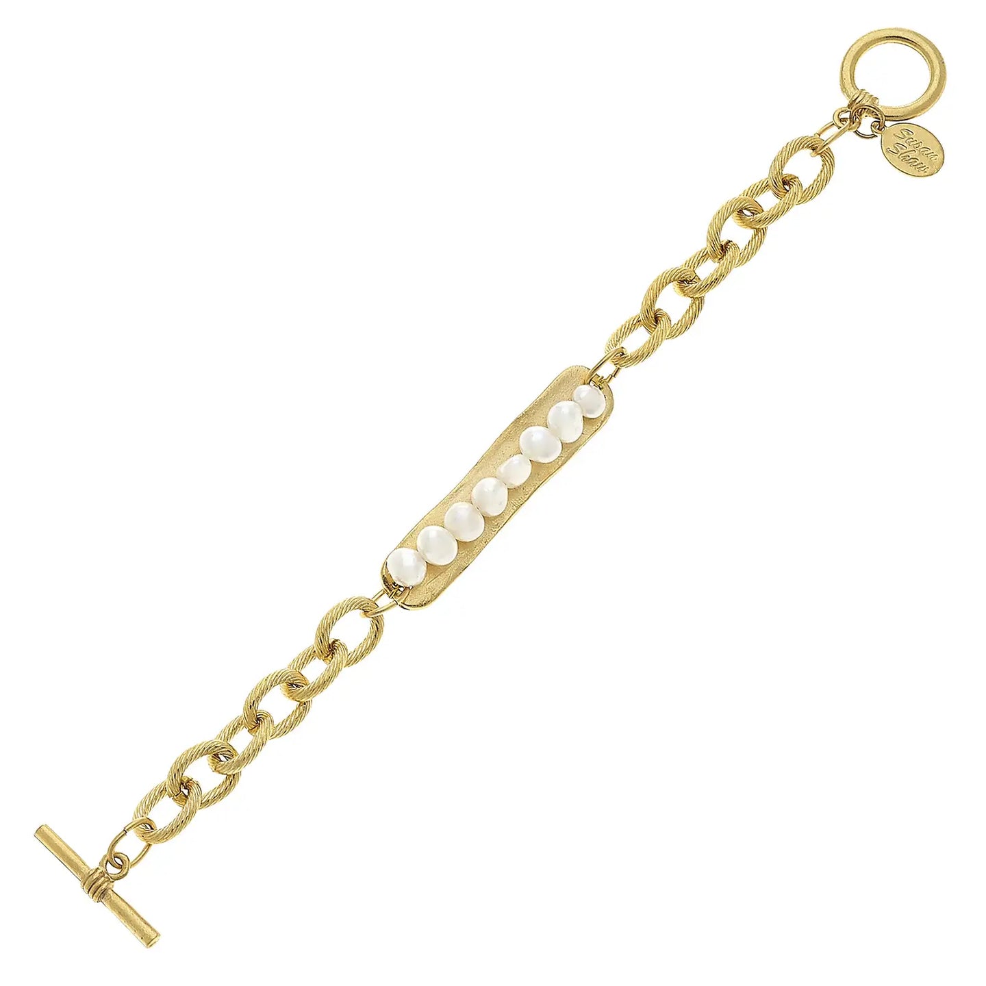 Susan Shaw Genuine Freshwater Pearls on Gold Bar Bracelet