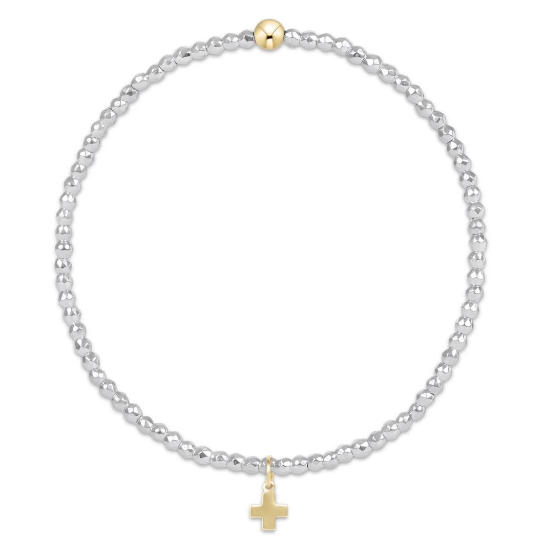 enewton egirl Bright Silver Faceted Hematite 2mm Bead Bracelet - Signature Cross Gold Charm