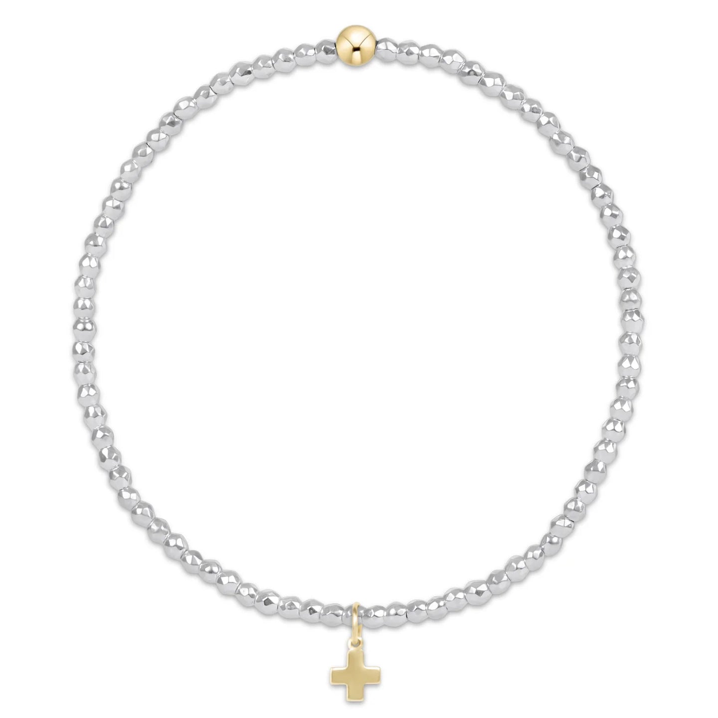 enewton egirl Bright Silver Faceted Hematite 2mm Bead Bracelet - Signature Cross Gold Charm