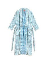 Load image into Gallery viewer, Brooks Avenue Louise Velvet Jacquard Terry Bathrobe | Porto Blue