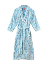Load image into Gallery viewer, Brooks Avenue Louise Velvet Jacquard Terry Bathrobe | Porto Blue