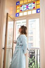 Load image into Gallery viewer, Brooks Avenue Louise Velvet Jacquard Terry Bathrobe | Porto Blue