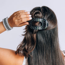 Load image into Gallery viewer, Teleties Black Polka Dot Party Medium Flat Round Hair Clip