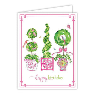 Happy Birthday Pink Enchanted Boxwood Topiaries Greeting Card