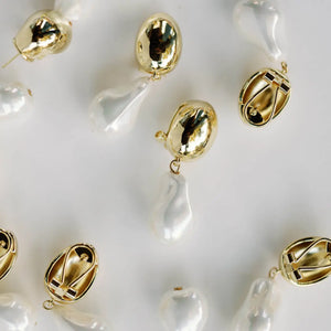 Vintage Chunky Gold and Pearl Statement Drop Earrings