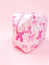 Load image into Gallery viewer, Pink Bows Nylon Cosmetic Zipper Bag