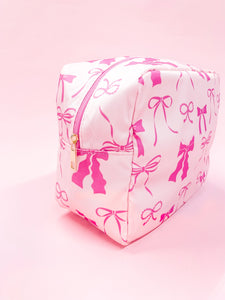 Pink Bows Nylon Cosmetic Zipper Bag