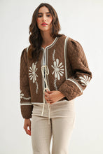 Load image into Gallery viewer, Quilted Bloom Tie-Front Jacket | Mocha/Cream