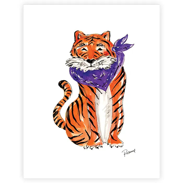 Handpainted Tiger Art Print With Purple Bandana 8x10