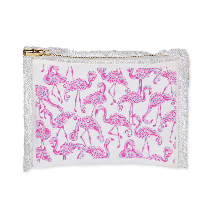 Flamingo Pink Fringe Zip Bag