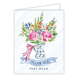 Handpainted Thank You Very Much Flowers In A Blue Pitcher Greeting Card