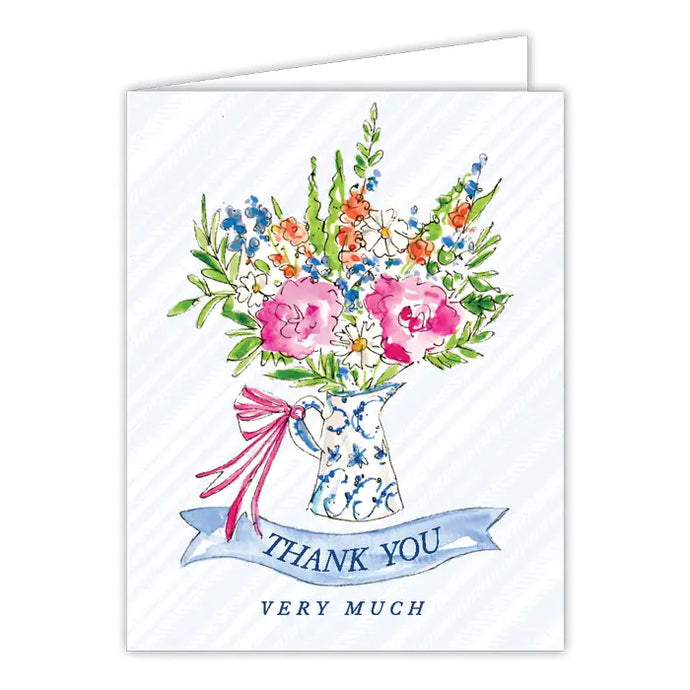 Handpainted Thank You Very Much Flowers In A Blue Pitcher Greeting Card