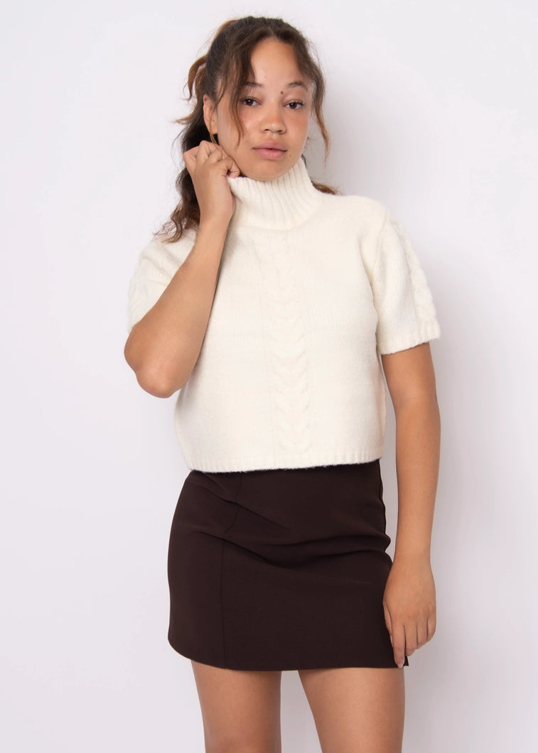 Sharee Short Sleeve Mock Neck Pull-Over | Winter White