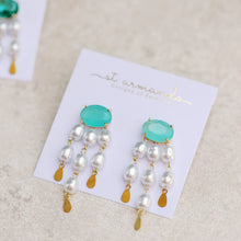 Load image into Gallery viewer, Seaglass and Pearl Tassel Earrings