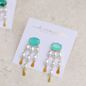 Seaglass and Pearl Tassel Earrings