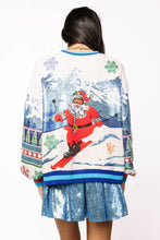 Load image into Gallery viewer, Queen of Sparkles White &amp; Blue Vintage Skiing Santa Sweatshirt