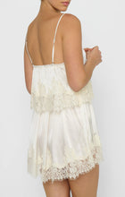 Load image into Gallery viewer, Show Me Your MUMU Emmylou Mini Dress | Ivory Satin With Lace Trim