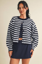 Load image into Gallery viewer, Striped Knit Button Up Cardigan Sweater | Navy Blue Stripe