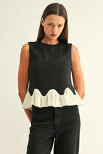 Load image into Gallery viewer, Adelyn Rae Coleen Contrast Bubble Hem Sleeveless Top | Black/Off White