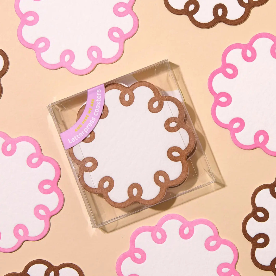 Coquette Scalloped Reusable Letterpress Coasters