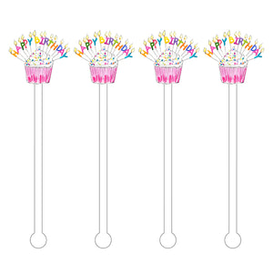 Happy Birthday Spinkle Cupcake Acrylic Stir Sticks