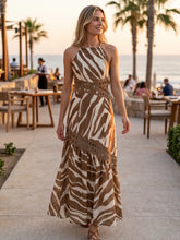 Load image into Gallery viewer, Zebra Halter Maxi Dress | Mocha