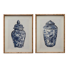 Load image into Gallery viewer, Blue &amp; White Wood Framed Glass Cachepot Wall Decor