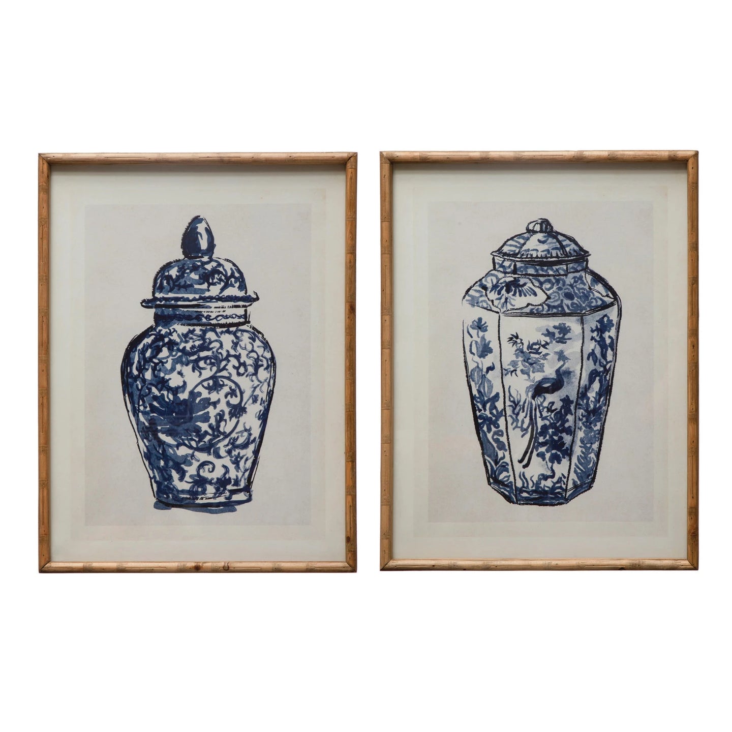 Blue & White Wood Framed Glass Cachepot Wall Decor