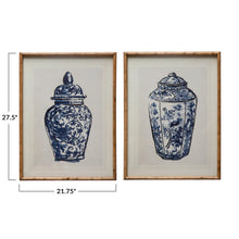 Load image into Gallery viewer, Blue &amp; White Wood Framed Glass Cachepot Wall Decor