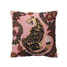 Load image into Gallery viewer, Embroidered Tiger Floral Pillow