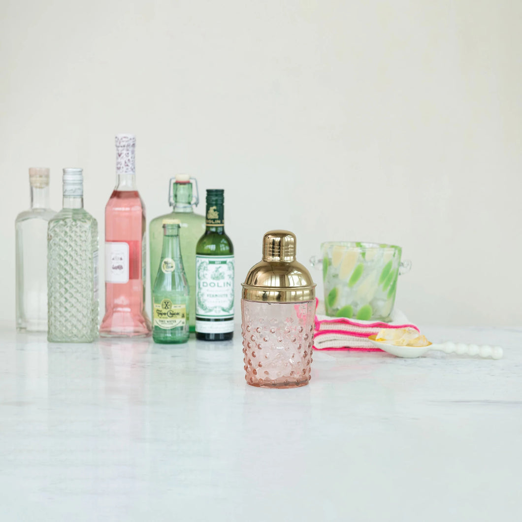 Pink Glass Hobnail Cocktail Shaker
